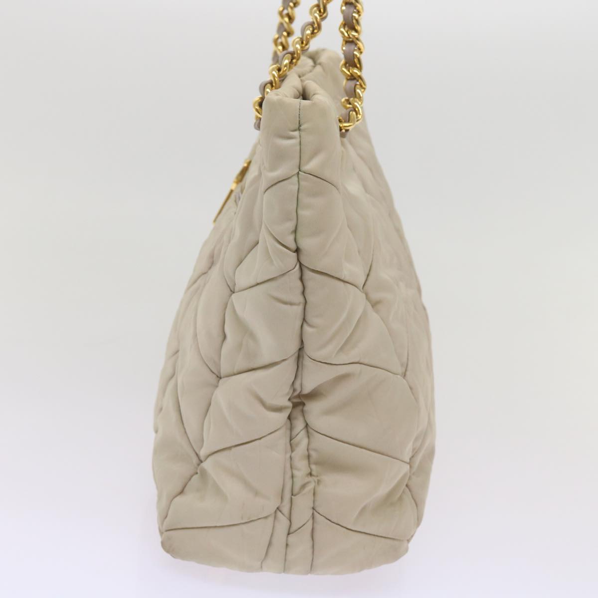 PRADA Quilted Chain Shoulder Bag Nylon Cream Gray  bs11952