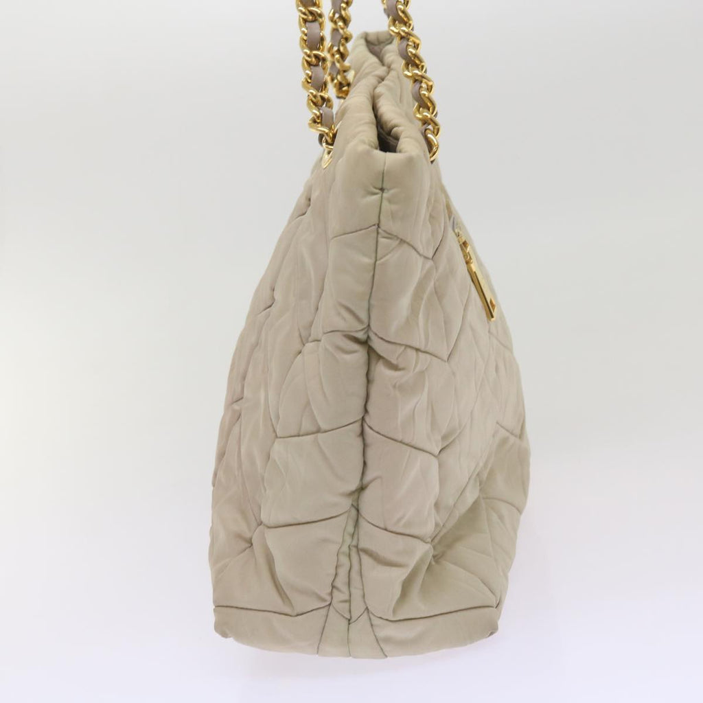PRADA Quilted Chain Shoulder Bag Nylon Cream Gray  bs11952