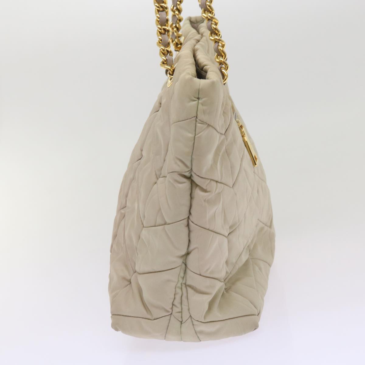 PRADA Quilted Chain Shoulder Bag Nylon Cream Gray  bs11952
