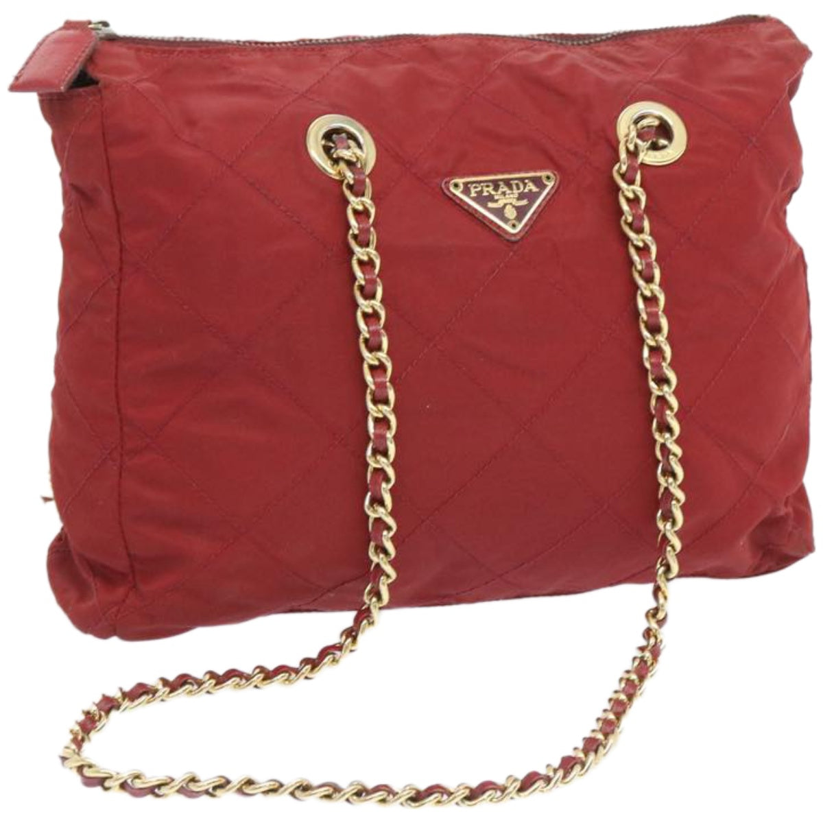 PRADA Chain Shoulder Bag Nylon Red  bs12018