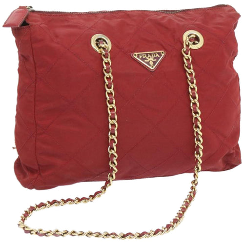 PRADA Chain Shoulder Bag Nylon Red  bs12018