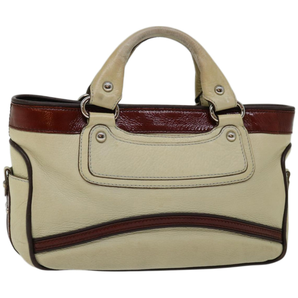 CELINE Hand Bag Leather Beige  12047