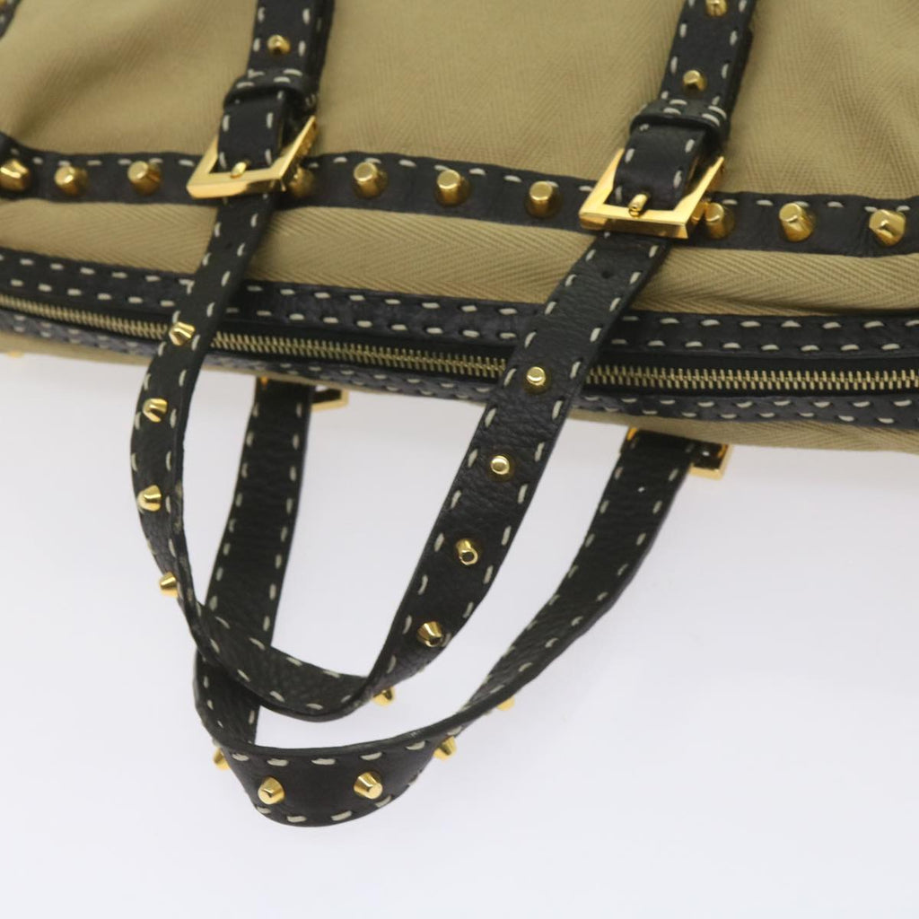 FENDI Hand Bag Canvas Beigebs12367