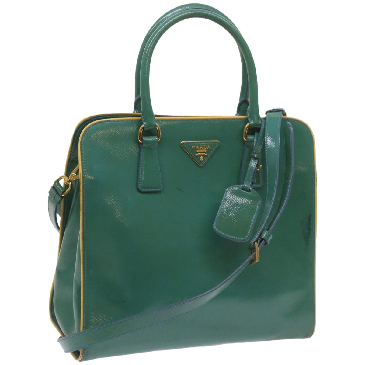 PRADA Hand Bag Leather 2way Turquoise Blue  bs12369