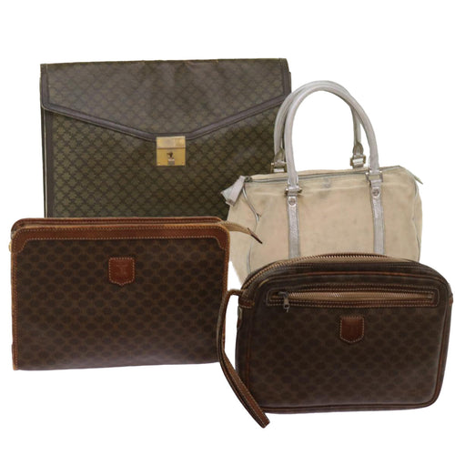 CELINE Macadam Canvas Hand Bag Clutch Bag PVC 4Set Brown Beige  12454