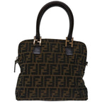 FENDI Zucca Canvas Hand Bag Black Brownbs12482