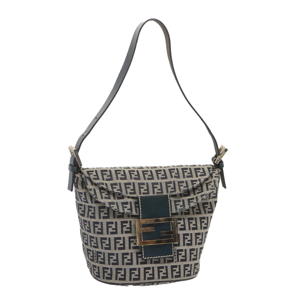 FENDI Zucchino Canvas Mamma Baguette Shoulder Bag Navybs12563