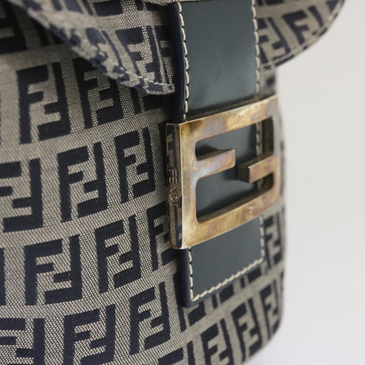 FENDI Zucchino Canvas Mamma Baguette Shoulder Bag Navybs12563
