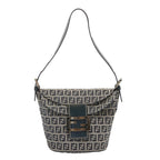 FENDI Zucchino Canvas Mamma Baguette Shoulder Bag Navybs12563