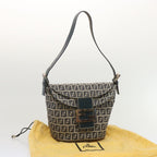 FENDI Zucchino Canvas Mamma Baguette Shoulder Bag Navybs12563