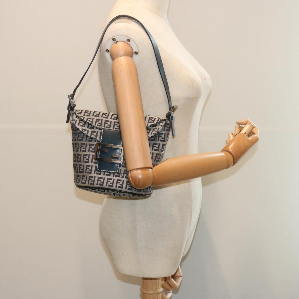 FENDI Zucchino Canvas Mamma Baguette Shoulder Bag Navybs12563