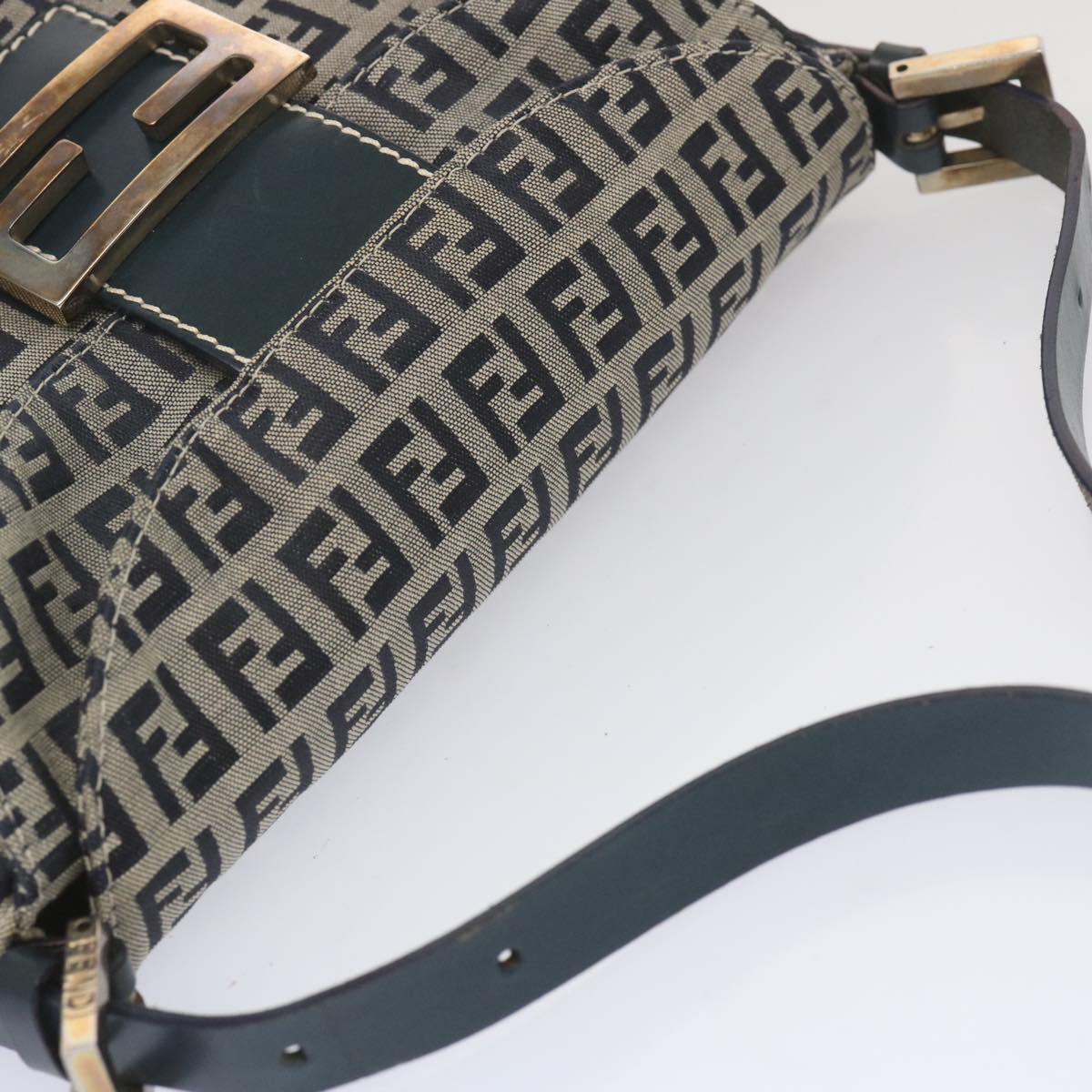 FENDI Zucchino Canvas Mamma Baguette Shoulder Bag Navybs12563