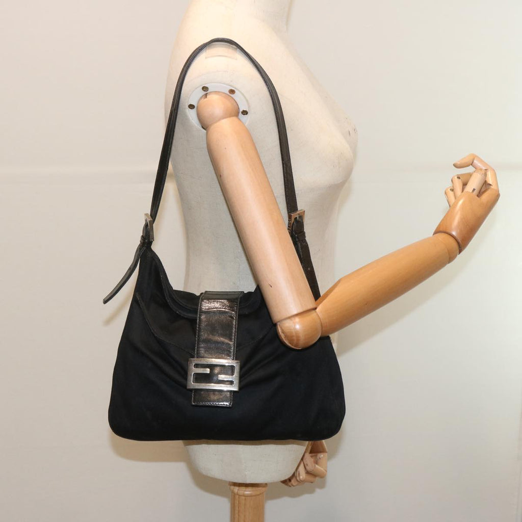 FENDI Mamma Baguette Shoulder Bag Nylon Blackbs12642