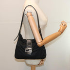 FENDI Mamma Baguette Shoulder Bag Nylon Blackbs12642