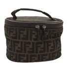 FENDI Zucca Canvas Vanity Hand Bag Brown Blackbs12714