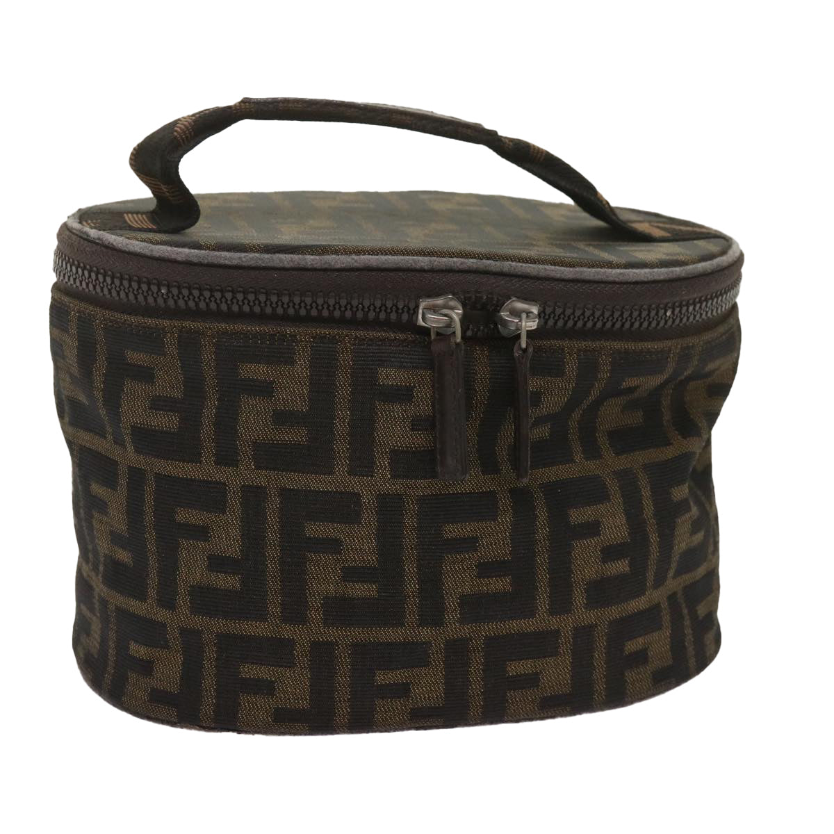 FENDI Zucca Canvas Vanity Hand Bag Brown Blackbs12714