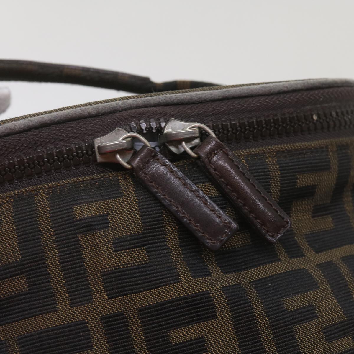 FENDI Zucca Canvas Vanity Hand Bag Brown Blackbs12714
