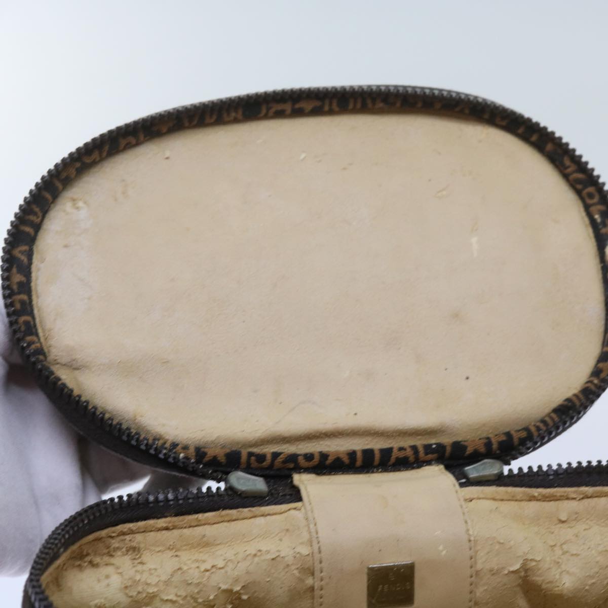 FENDI Zucca Canvas Vanity Hand Bag Brown Blackbs12714