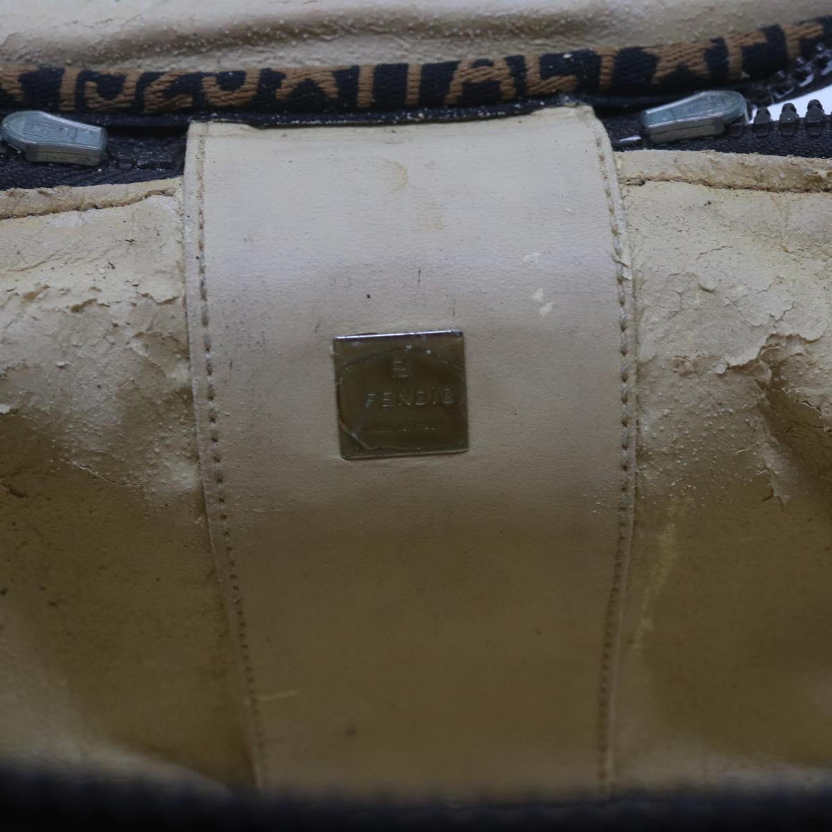 FENDI Zucca Canvas Vanity Hand Bag Brown Blackbs12714