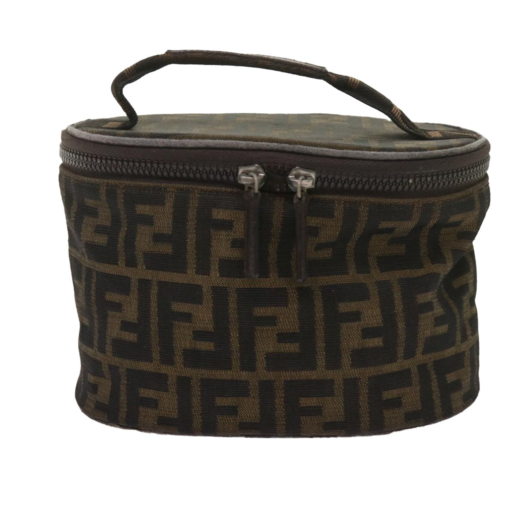 FENDI Zucca Canvas Vanity Hand Bag Brown Blackbs12714