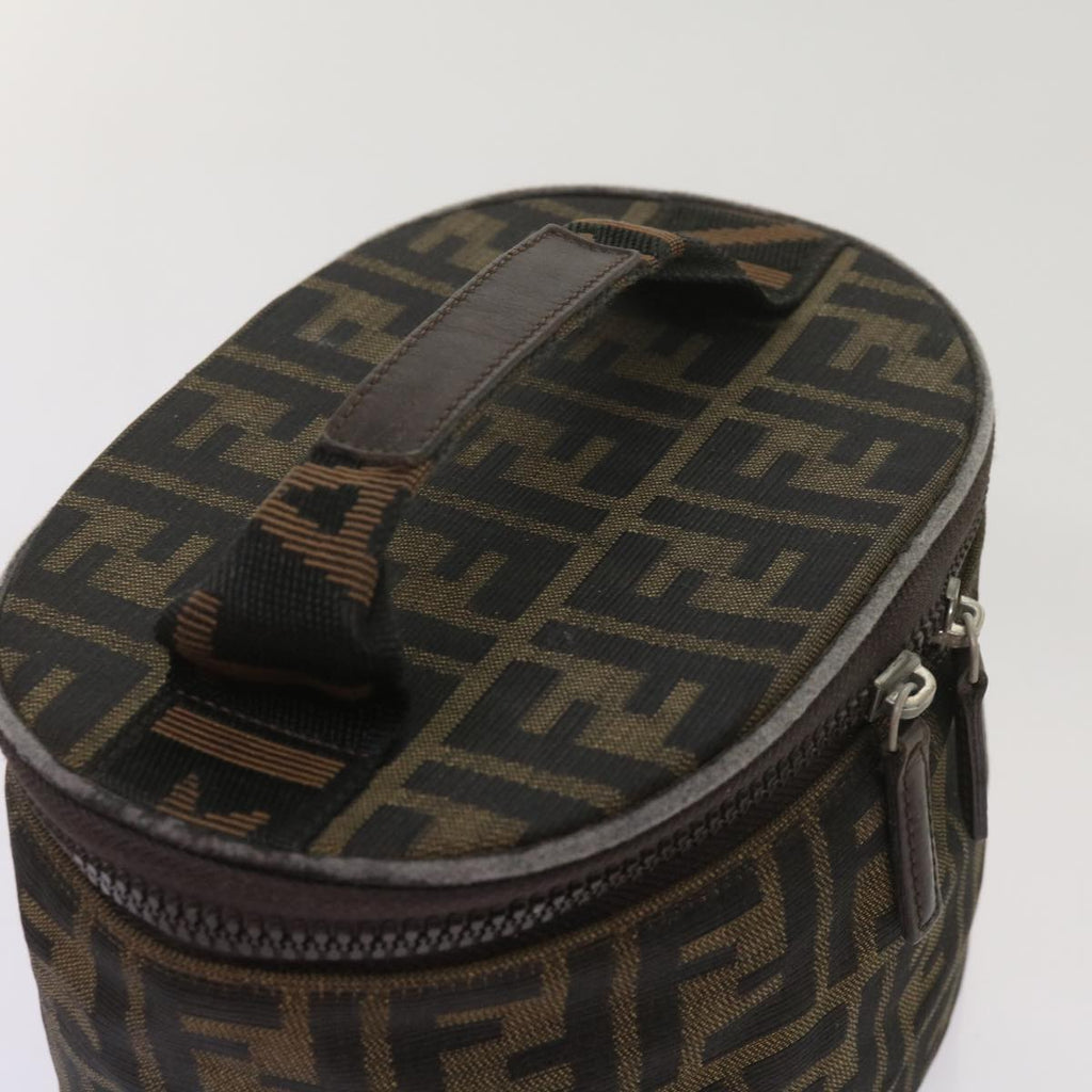 FENDI Zucca Canvas Vanity Hand Bag Brown Blackbs12714