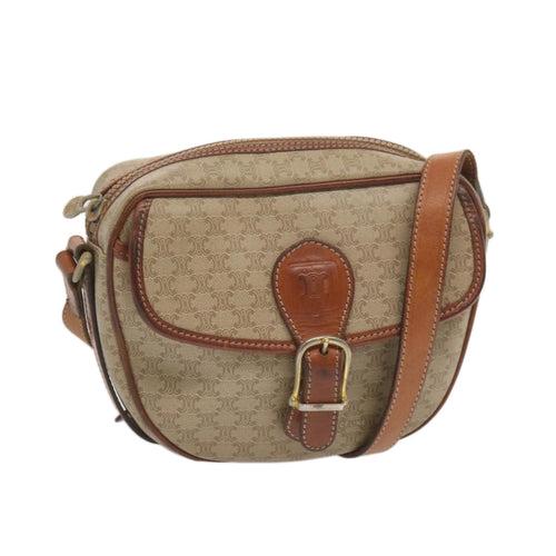 CELINE Macadam Canvas Shoulder Bag Beige  12764