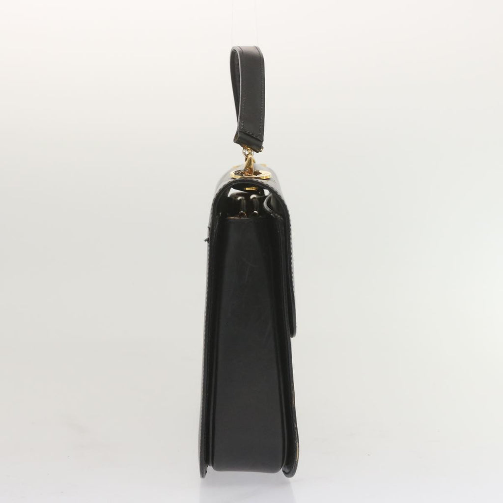 CELINE Circle Hand Bag Leather Black Auth bs12765