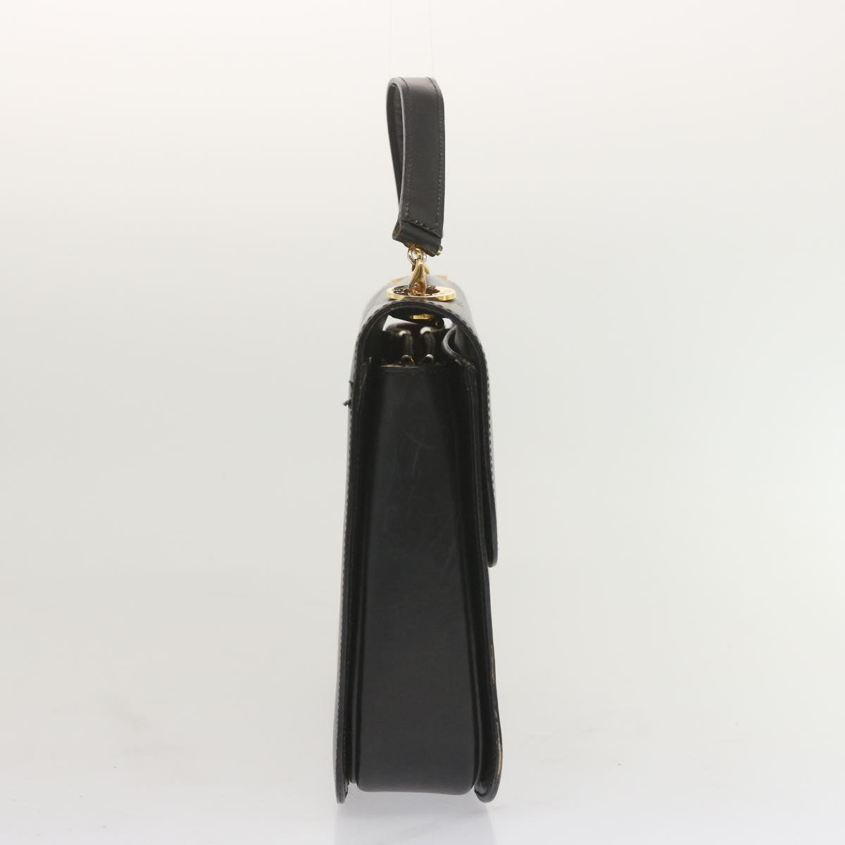 CELINE Circle Hand Bag Leather Black Auth bs12765