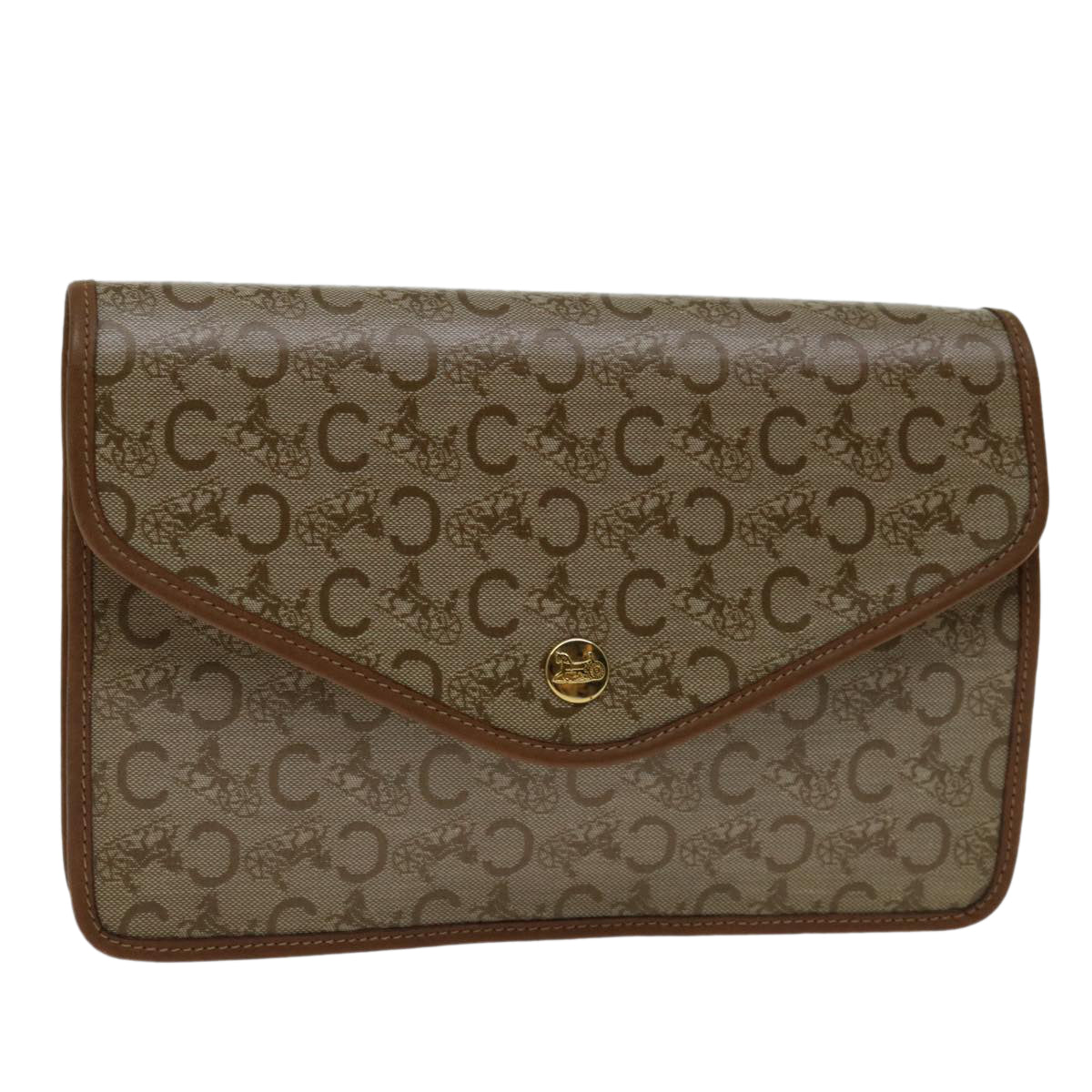CELINE C Macadam Canvas Clutch Bag Beige Auth bs12767