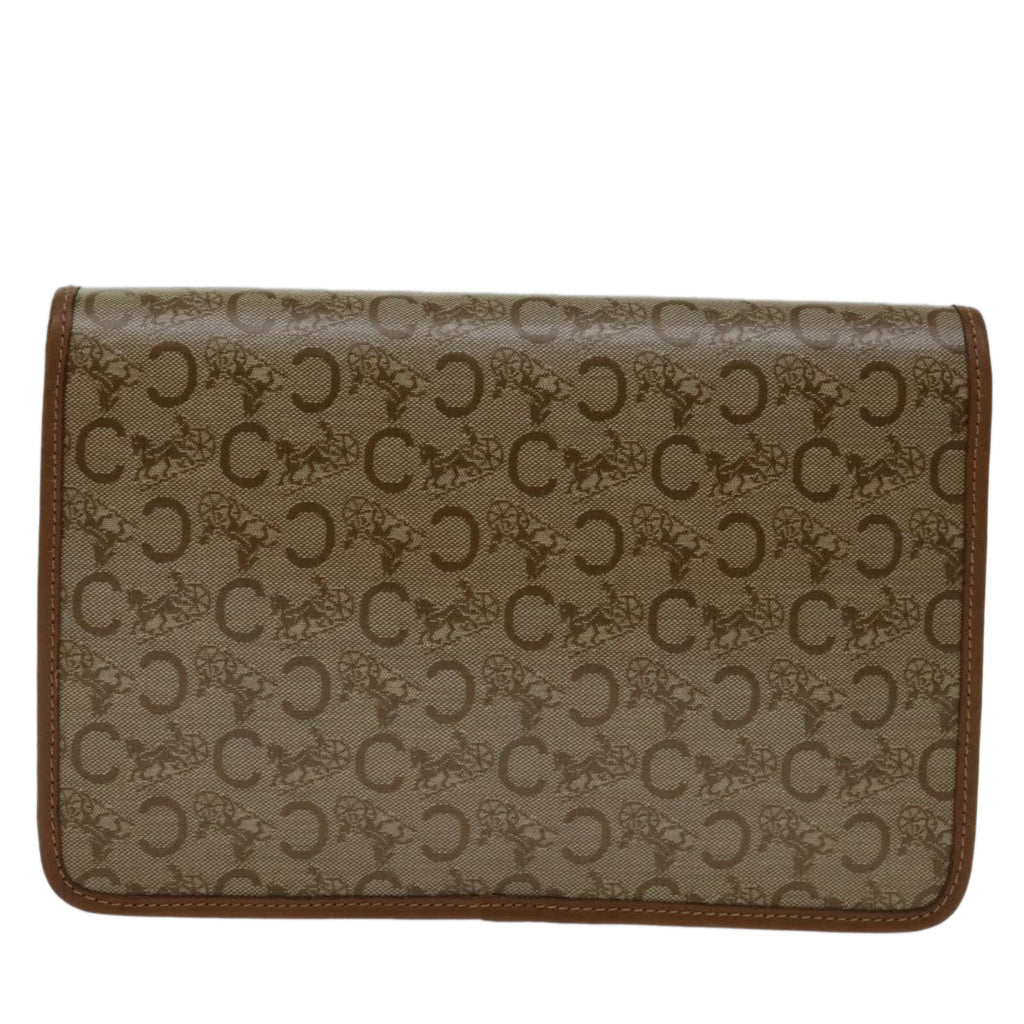 CELINE C Macadam Canvas Clutch Bag Beige Auth bs12767