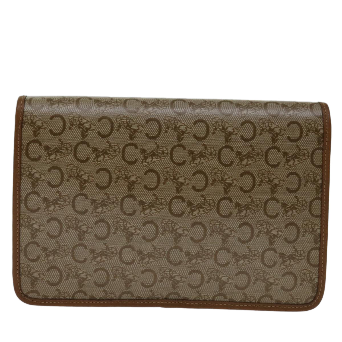 CELINE C Macadam Canvas Clutch Bag Beige Auth bs12767