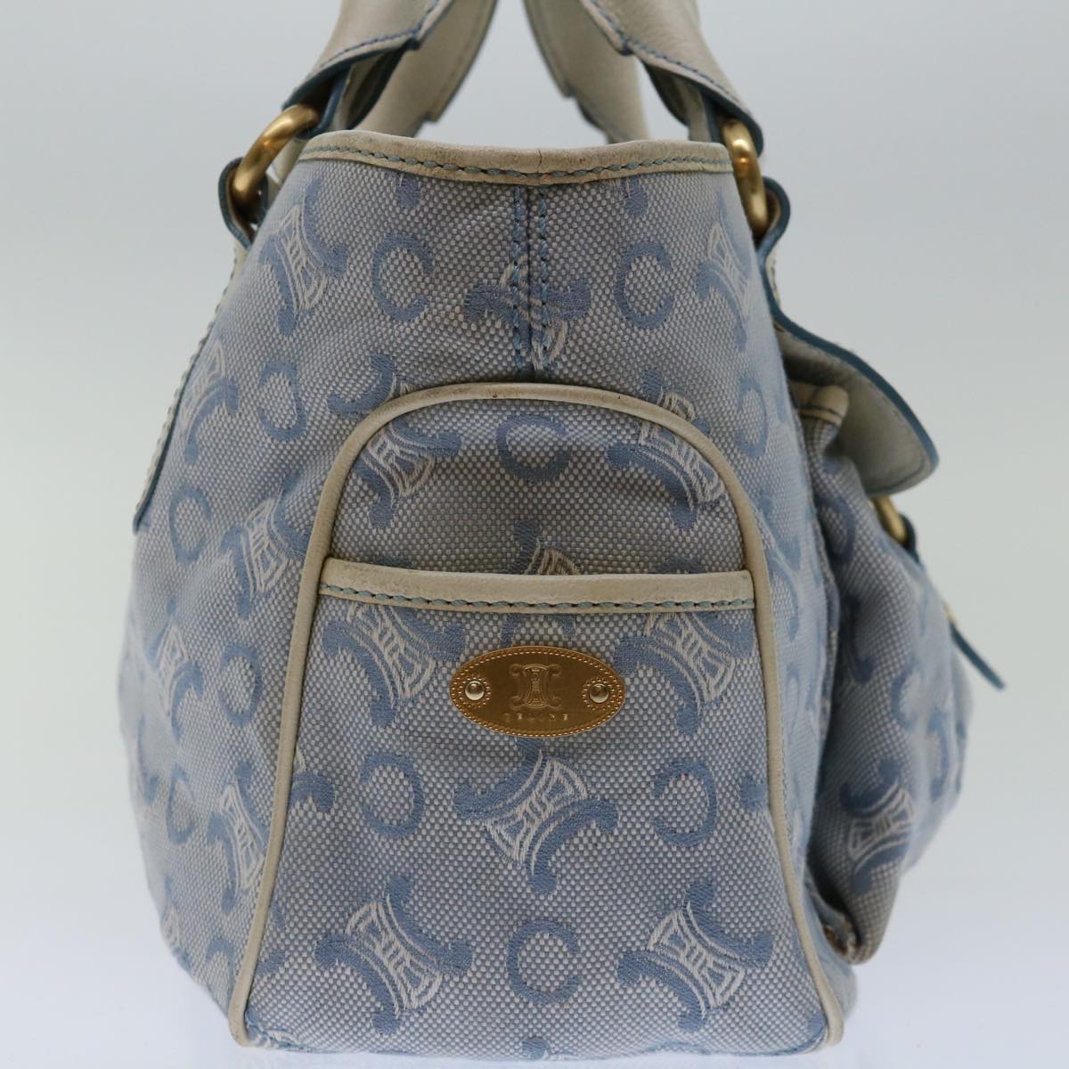 CELINE C Macadam Canvas Boogie Hand Bag Light Blue Auth bs12768