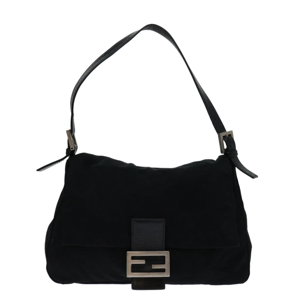 FENDI Mamma Baguette Shoulder Bag Nylon Blackbs12893