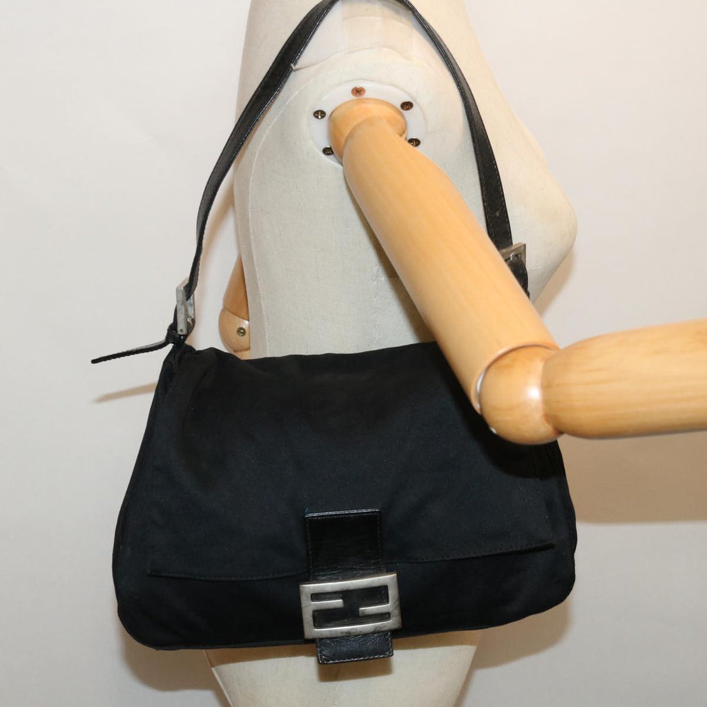 FENDI Mamma Baguette Shoulder Bag Nylon Blackbs12893