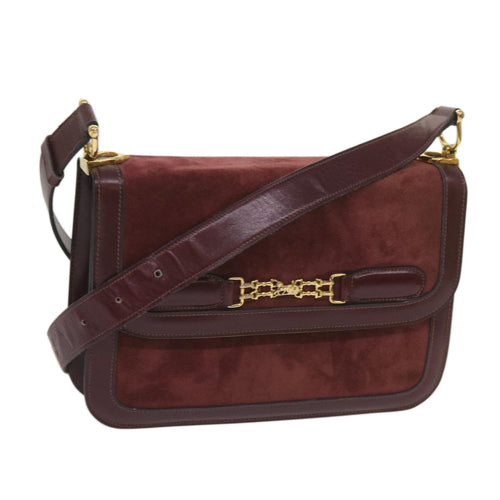 CELINE Shoulder Bag Suede Red  12924