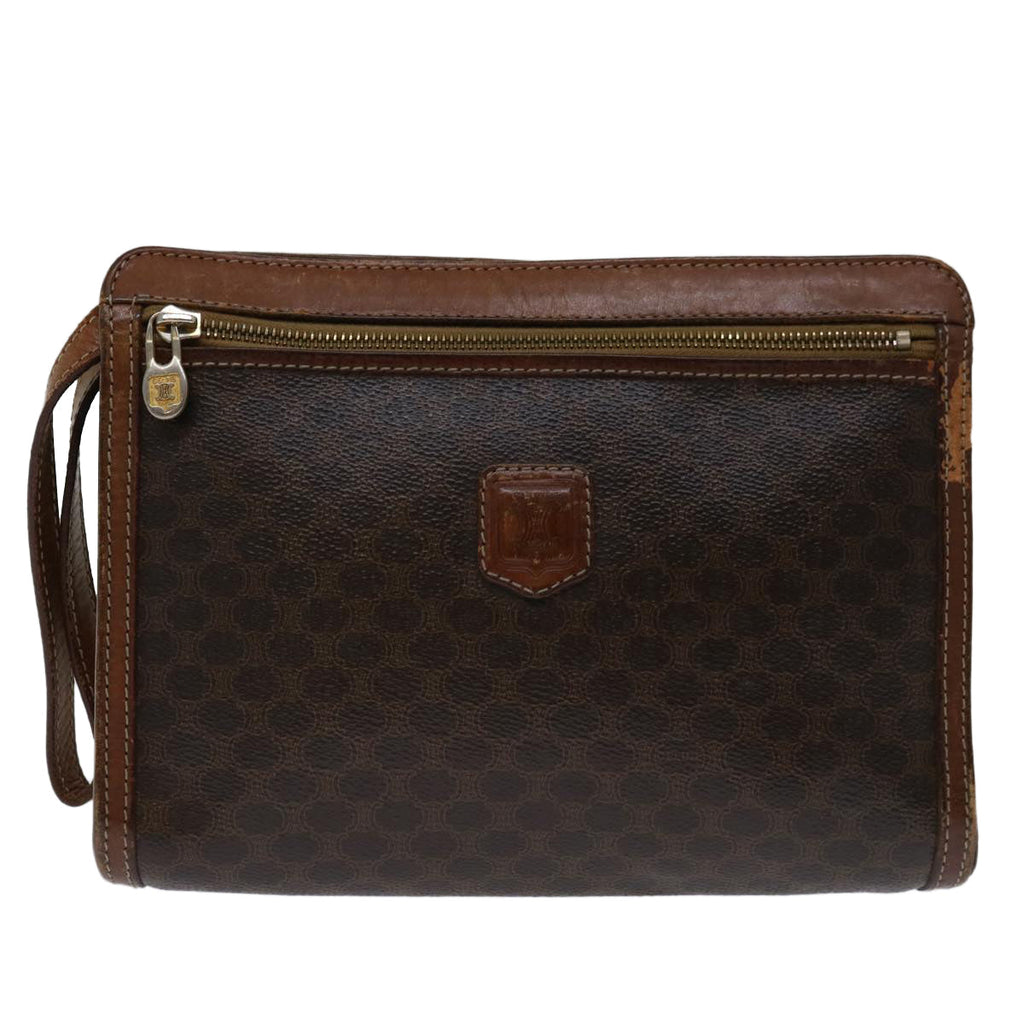 CELINE Macadam Canvas Clutch Bag PVC Brown Auth bs12948