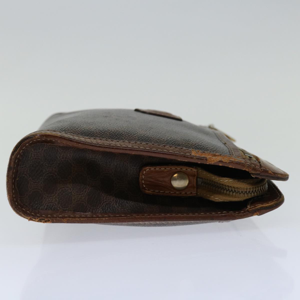 CELINE Macadam Canvas Clutch Bag PVC Brown Auth bs12948