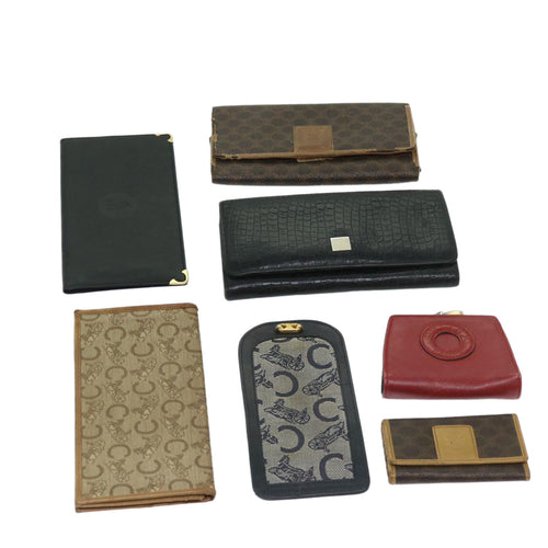 CELINE Macadam Canvas Pouch Key Case Wallet Leather 6Set Beige  12965