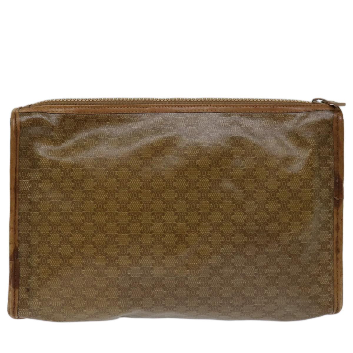 CELINE Macadam Canvas Clutch Bag Beige Auth bs13249