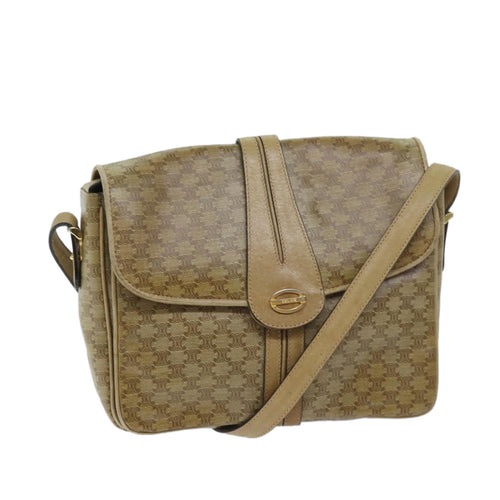 CELINE Macadam Canvas Shoulder Bag Beige Auth bs13267