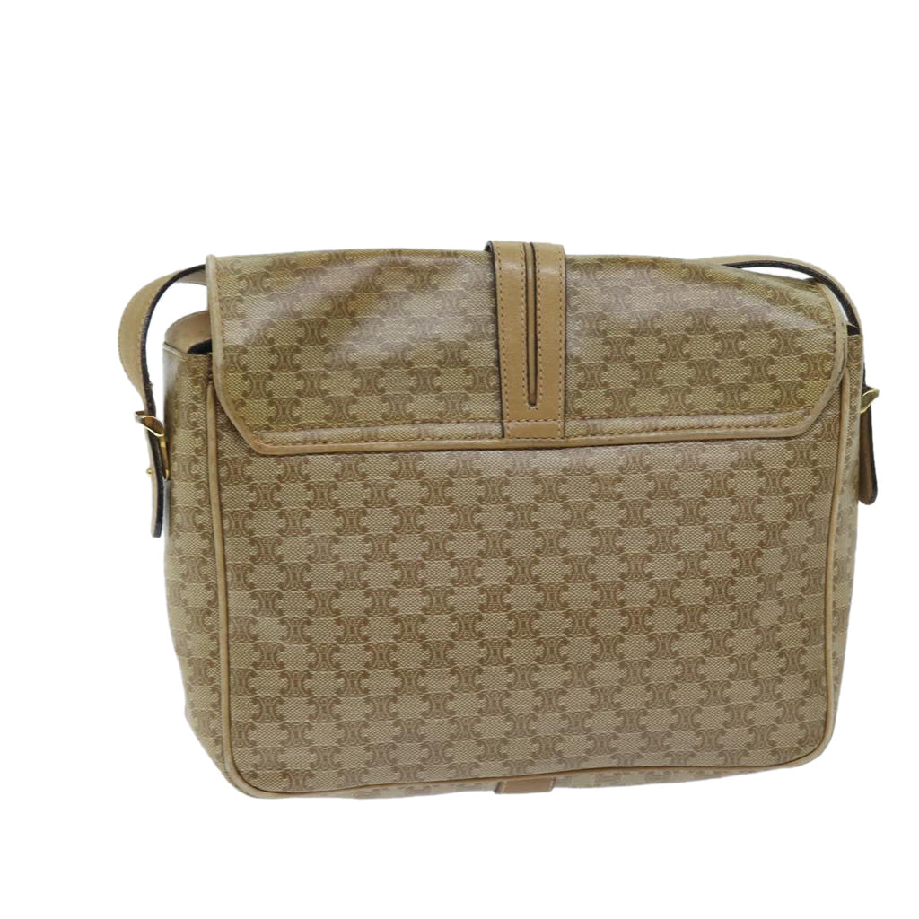 CELINE Macadam Canvas Shoulder Bag Beige Auth bs13267
