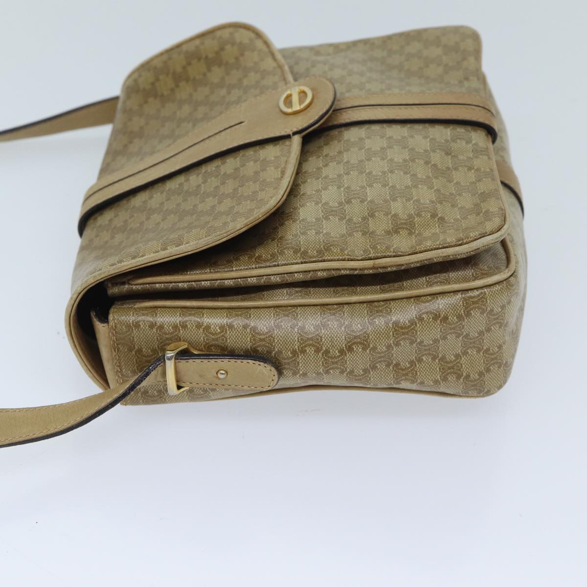 CELINE Macadam Canvas Shoulder Bag Beige Auth bs13267