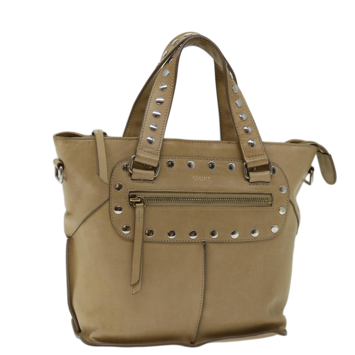 CELINE Hand Bag Leather Beige  13273