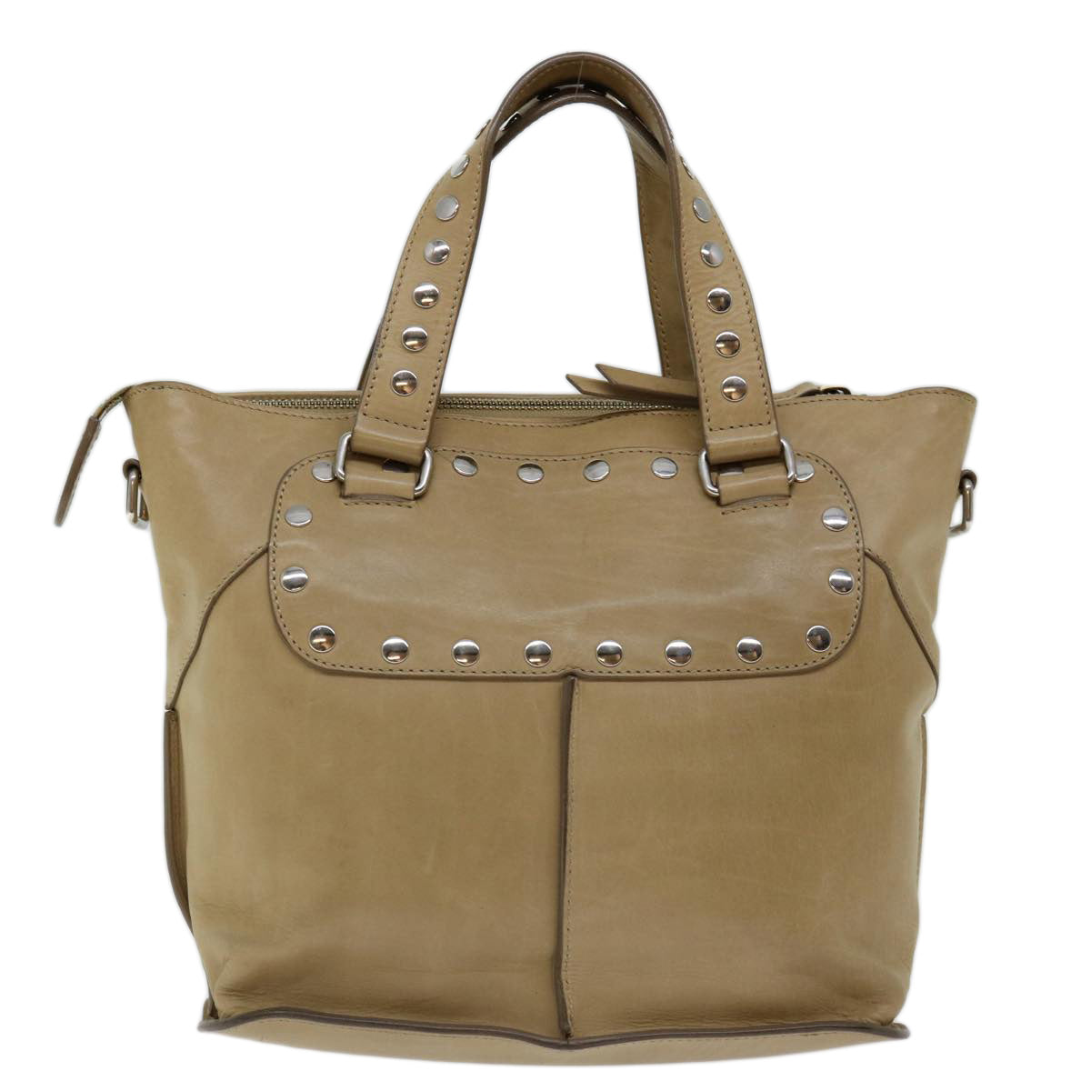 CELINE Hand Bag Leather Beige  13273