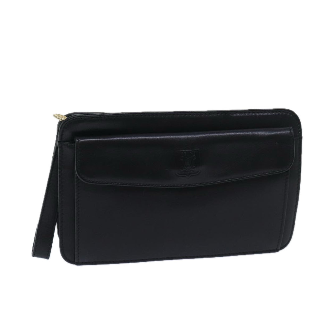 CELINE Clutch Bag Leather Black  13276