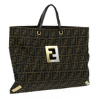 FENDI Zucca Canvas Hand Bag Brown Blackbs13299