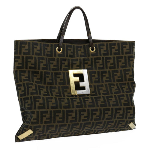FENDI Zucca Canvas Hand Bag Brown Blackbs13299