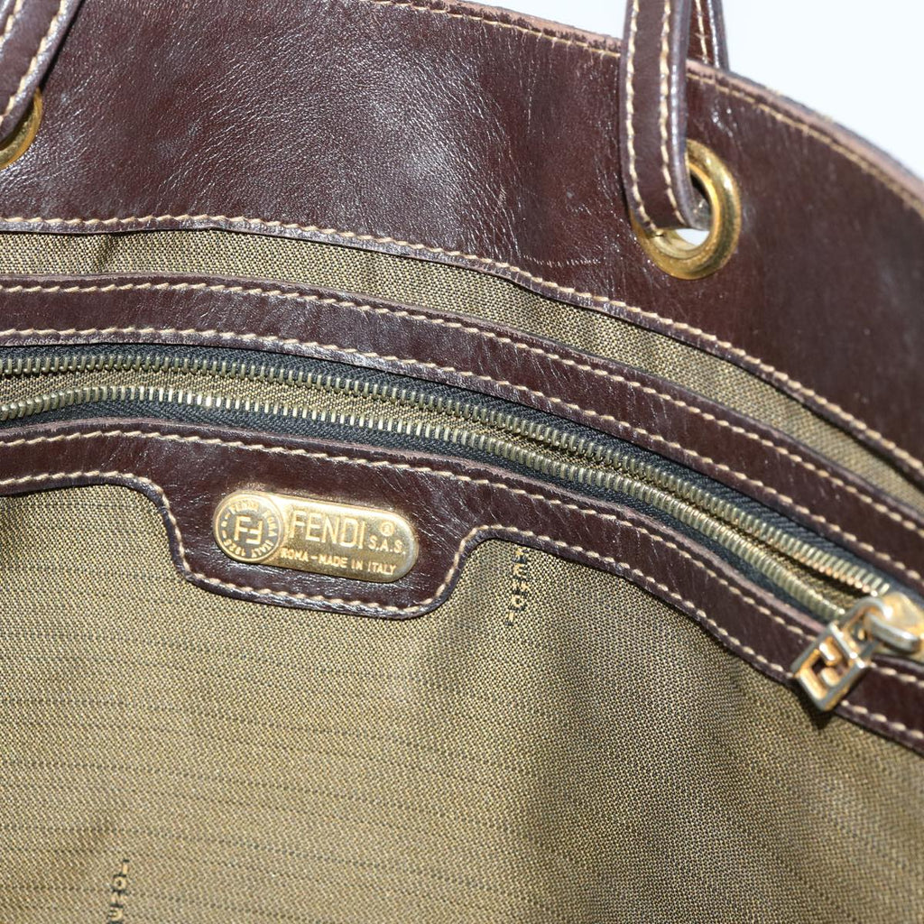 FENDI Zucca Canvas Hand Bag Brown Blackbs13299