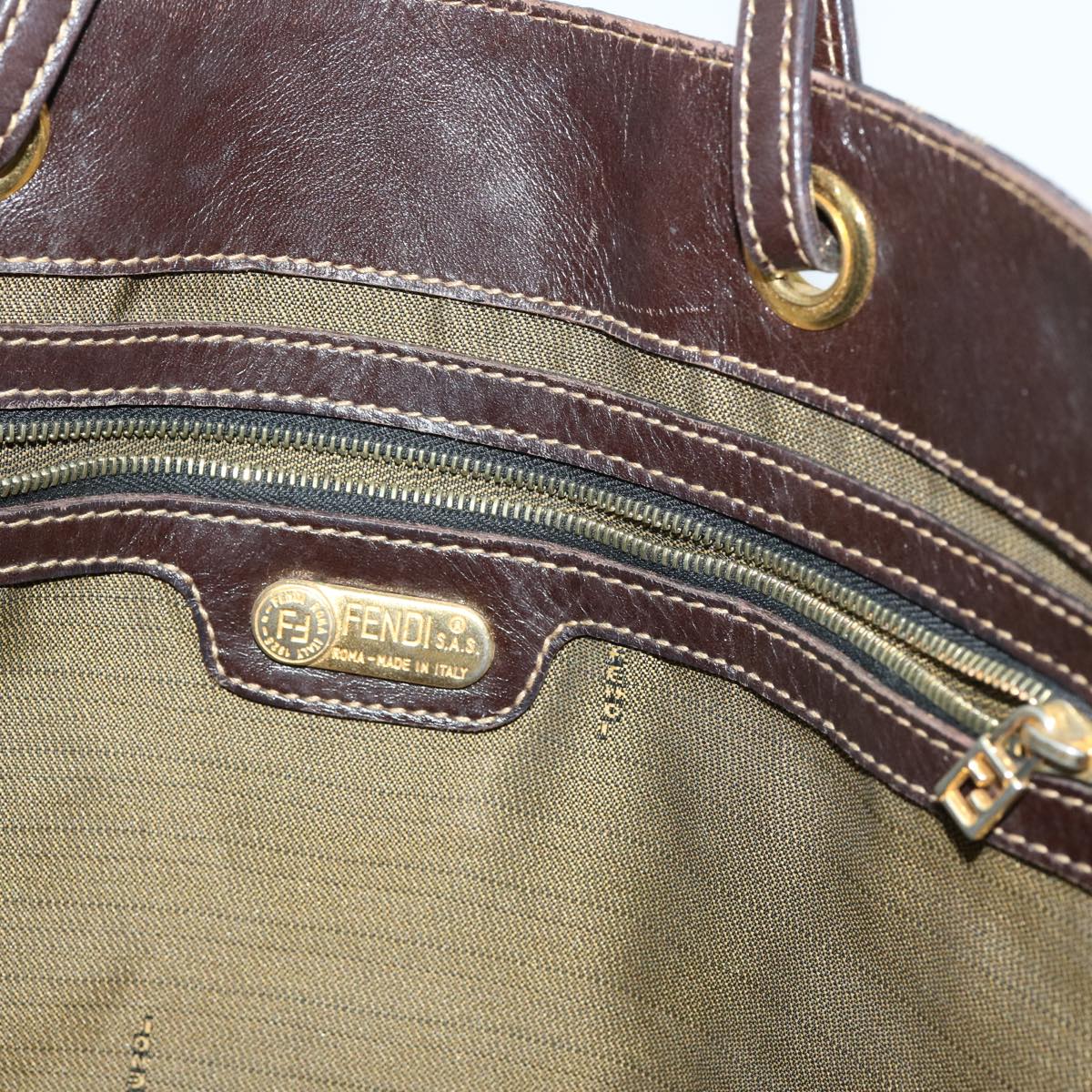 FENDI Zucca Canvas Hand Bag Brown Blackbs13299