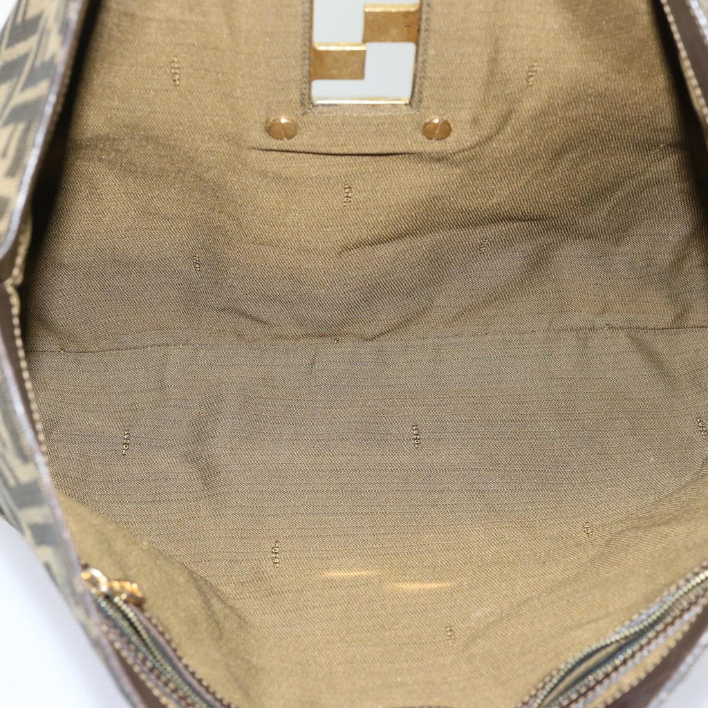 FENDI Zucca Canvas Hand Bag Brown Blackbs13299
